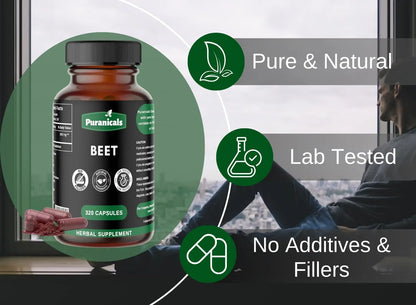 Puranicals Beet Premium 320 Capsules Nitric Oxide Booster | Herbal Supplement | 900 mg Puranicals
