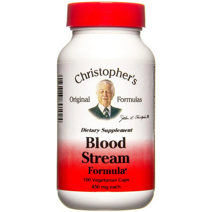 Supplement bottle labeled 'Christopher's Original Formulas Blood Stream Formula' on a white background