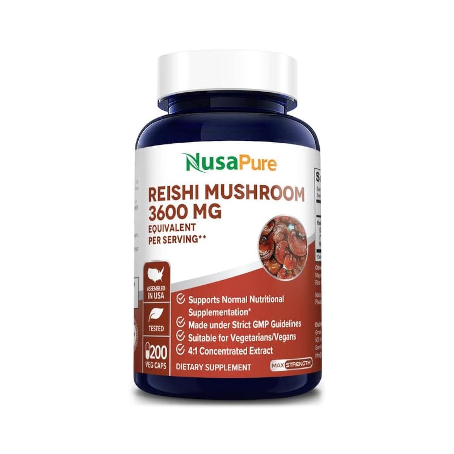 NusaPure Reishi Mushroom 4:1 Extract, 900 mg Equivalent to 3,600mg per Capsule 200 Veggie Caps Vegan, Non-GMO, Gluten-Free NusaPureBuy Supplements Australia