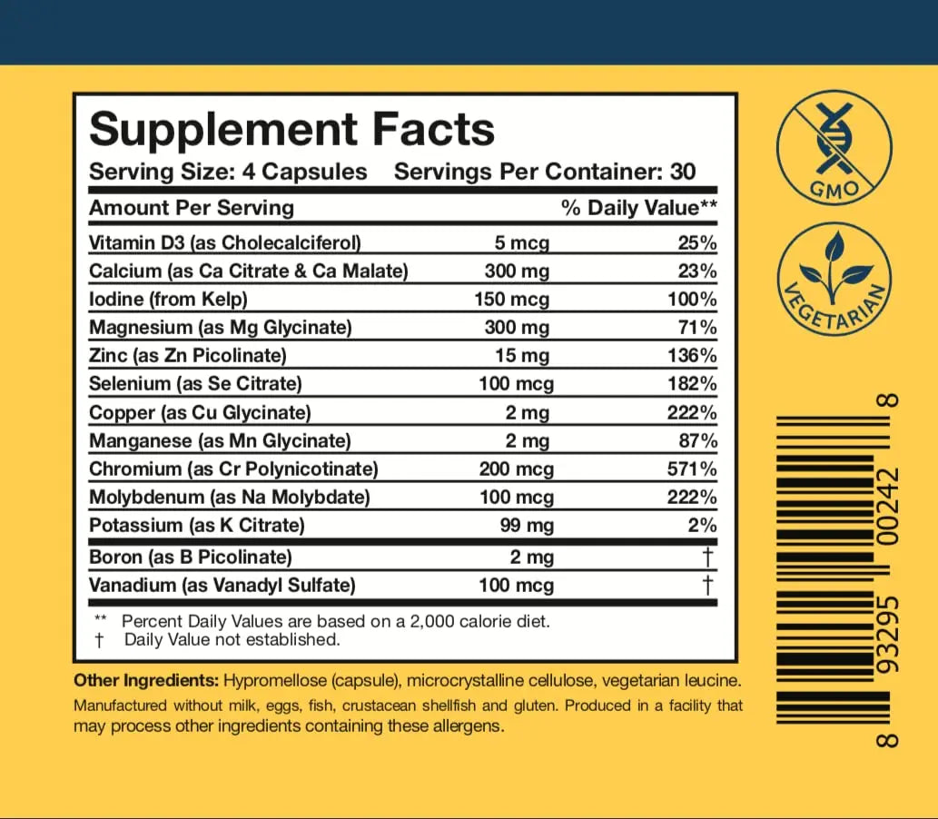 Researched Nutritionals Core Minerals - Daily Trace Minerals Supplement - Iron-Free Blend with Vitamin D3, Magnesium Glycinate & Iodine for Thyroid, Bone & Metabolic Support (120 ct) Researched Nutritionals buy supplements Au