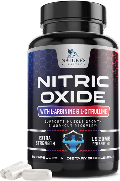 Extra Strength Nitric Oxide Supplement L Arginine 3X Strength - Citrulline Malate, AAKG Nature's Nutrition