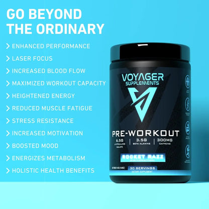 Voyager Supplements Pre-Workout Powder | Rocket Razz | Intense Pump | Maximized Voyager Supplements