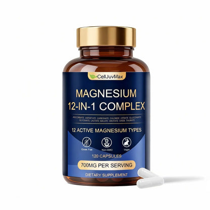 Magnesium 12-in-1 Complex 700mg, with Glycinate & Citrate, Vegan Supplement for Daily Wellness, 120 Capsules (1) WOJJ buy supplements Au