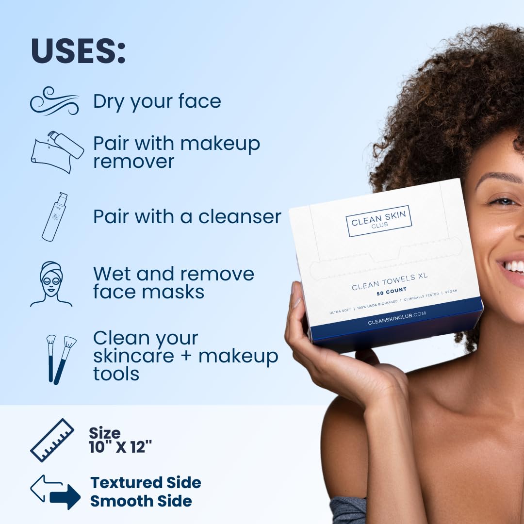 Clean Skin Club Clean Towels XL, 100% USDA Biobased Dermatologist Appr CLEAN SKIN CLUBBuy Supplements Australia
