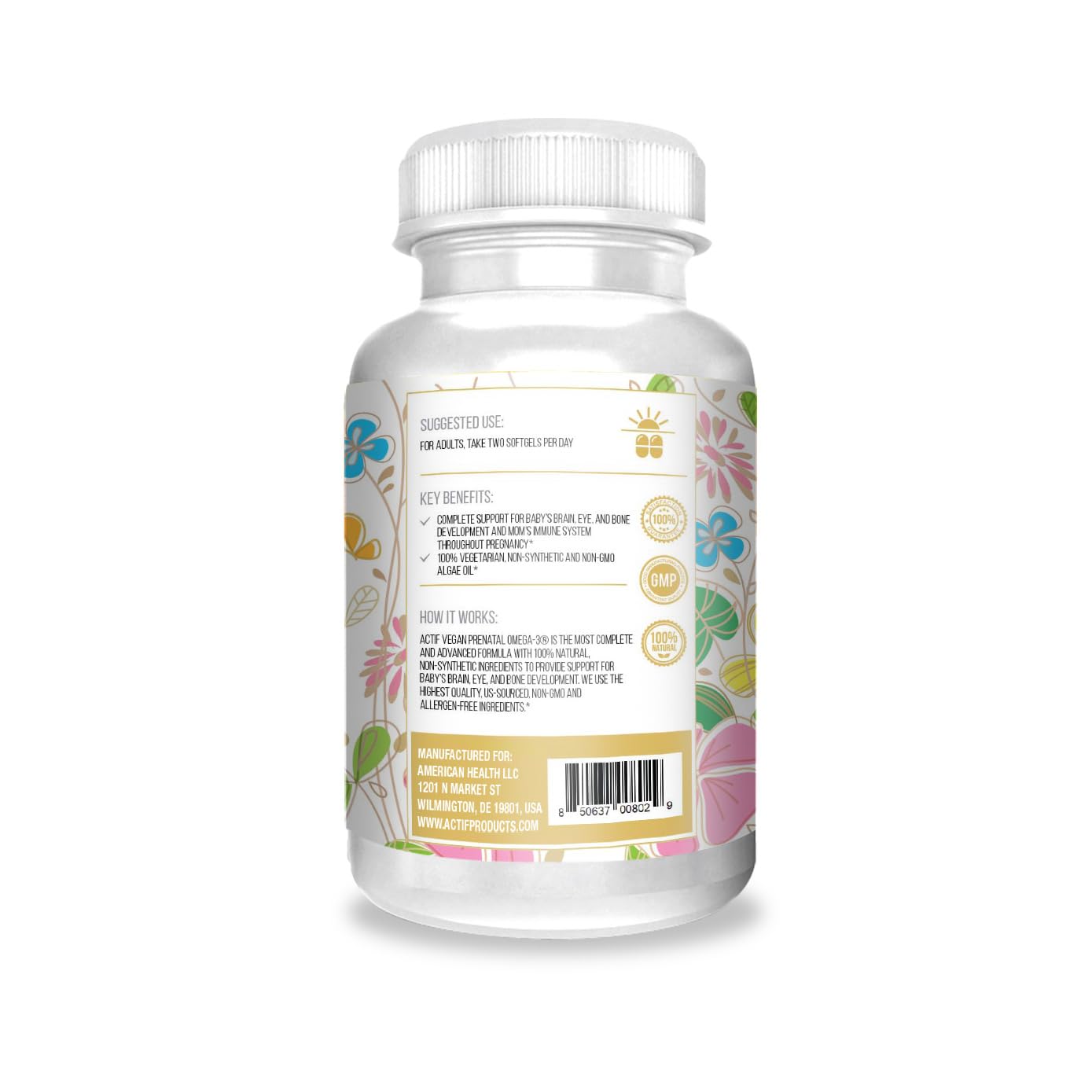Actif Organic Vegan Prenatal Omega-3 with High Strength Algae Oil Formula, 100% Natural ACTIF