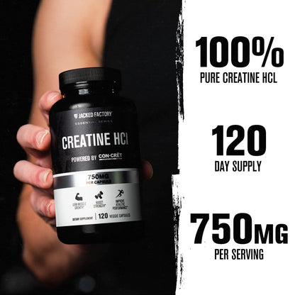 Jacked Factory Creatine HCl Capsules - CON CRET Creatine Pills 750mg - Lean Muscle Growth & Recovery, Boost Strength & Endurance, No Bloating or Cramps - 120 Capsules Jacked FactoryBuy Supplements Australia