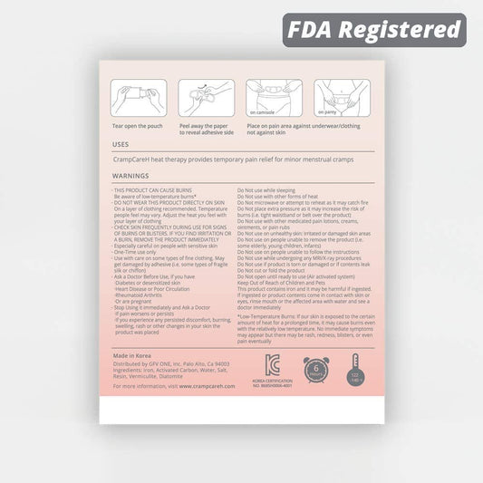 (5 Patches) CrampCareH PMS/Menstrual Cramps Relief Heat Patch with Wide Wings, FDA Registered CrampCareH