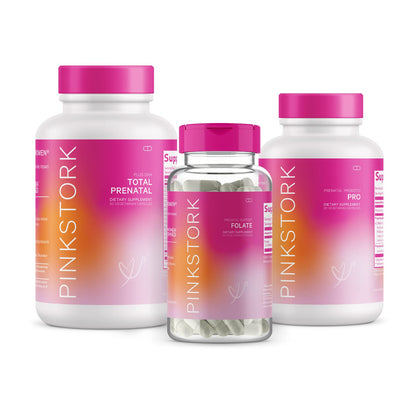 Pink Stork Ultimate Prenatal Vitamin Trio: Total Prenatal + Pro + Folate, Pregnancy Probiotic for Women Pink Stork