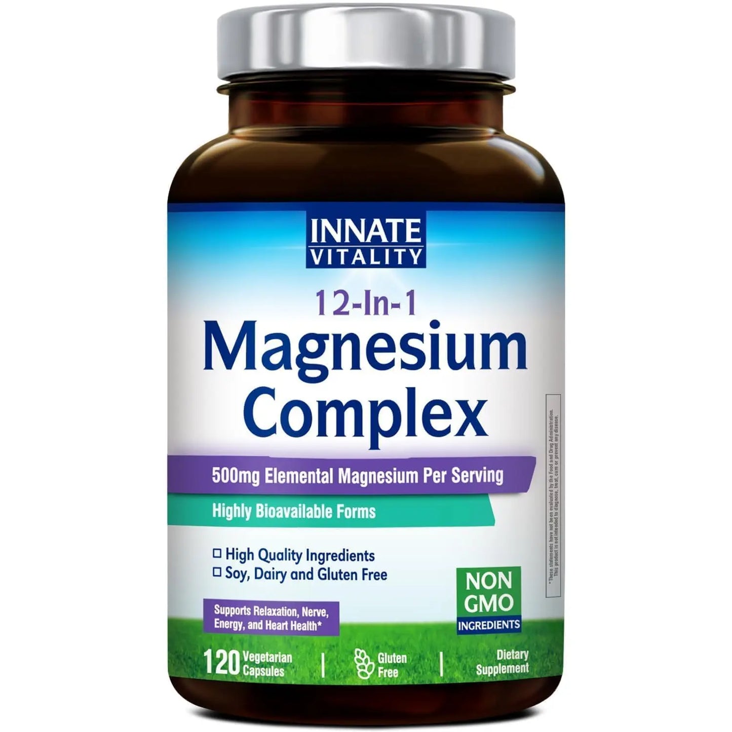 Innate Vitality 12-in-1 Magnesium Complex, 500 mg Elemental Mag, with Magnesium Glycinate Malate Taurate Aspartate & More, Innate Vitality