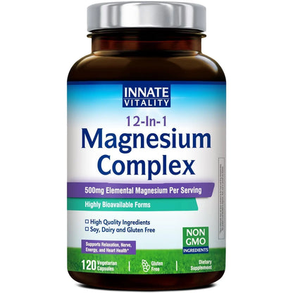Innate Vitality 12-in-1 Magnesium Complex, 500 mg Elemental Mag, with Magnesium Glycinate Malate Taurate Aspartate & More, Innate Vitality