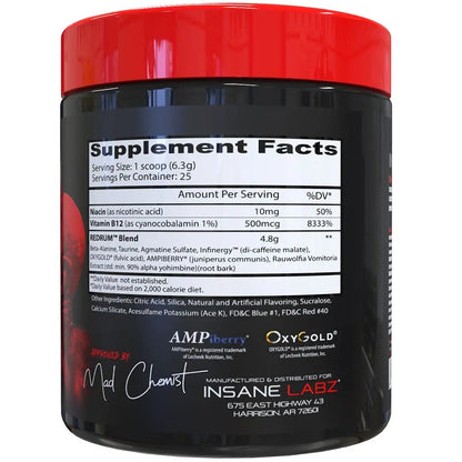 Insane Labz Redrum High Stim Pre Workout NO Booster Powder, Loaded with Beta Alanine Insane Labz