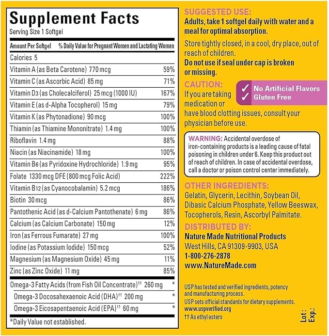 Nature Made Prenatal Multi Folic Acid + 200mg DHA, Prenatal Vitamin and Mineral Supplement Generic