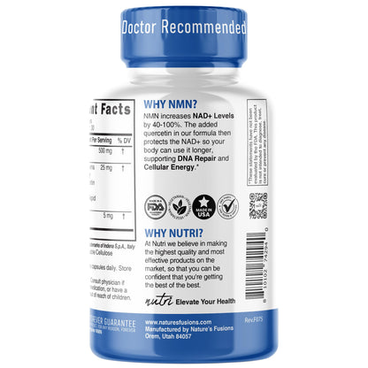 NMN Supplement 500mg NAD Supplement - Nutri Ultra High Absorption Stabilized NMN Nicotinamide Mononucleotide, 40% More NAD+ with Quercetin Phytosome & Black Pepper - mnm supplement (60 Capsules) Nature's FusionsBuy Supplements Australia