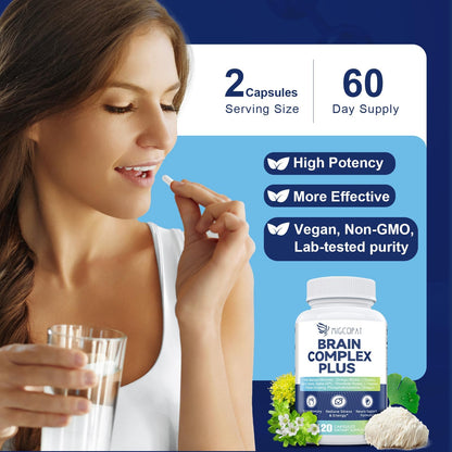 Brain Supplements for Memory and Focus | Nootropic with Bacopa Monnieri, Lion's Mane, Alpha GPC, Ginkgo Biloba | Mental Clarity & Cognitive Support | Vitamin B6 & B12 Neuro Health - Non-GMO, 120 Caps MigcopatBuy Supplements Australia