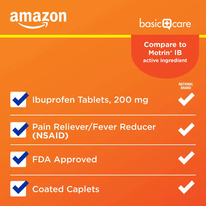 Amazon Basic Care Ibuprofen Tablets, 200 mg, Pain Reliever/Fever Reducer for Headache, Backache, Menstrual Pain and Body Aches, 100 Count Amazon Basic Care buy supplements Au