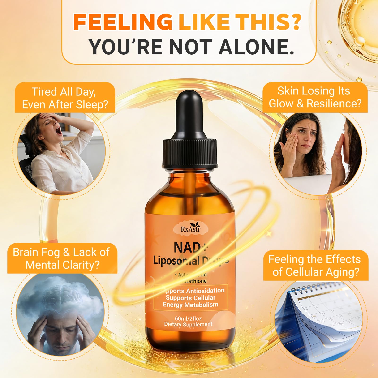NAD+ Liposomal Drops with Astaxanthin & Glutathione, 600mg NR for Cellular Energy, Antioxidant Defense, Skin & Cognitive Support for Men & Women, Natural Citrus Flavor, Vegan, GMP Certified, 60ml RxAstrBuy Supplements Australia