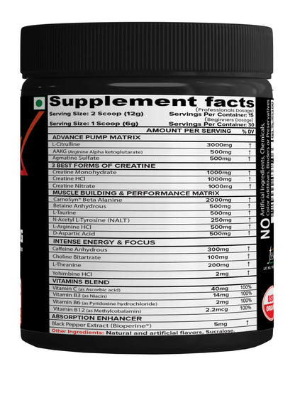 NutriJa Weapon-X Pre-Workout Powder with 21 Active Ingredients - 3 Best Forms of Creatine NutriJa