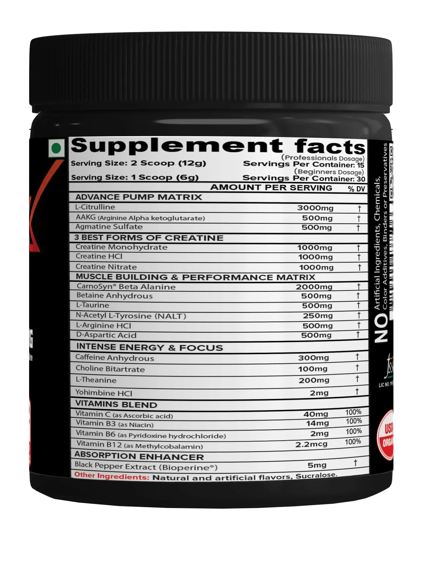 NutriJa Weapon-X Pre-Workout Powder with 21 Active Ingredients - 3 Best Forms of Creatine NutriJa
