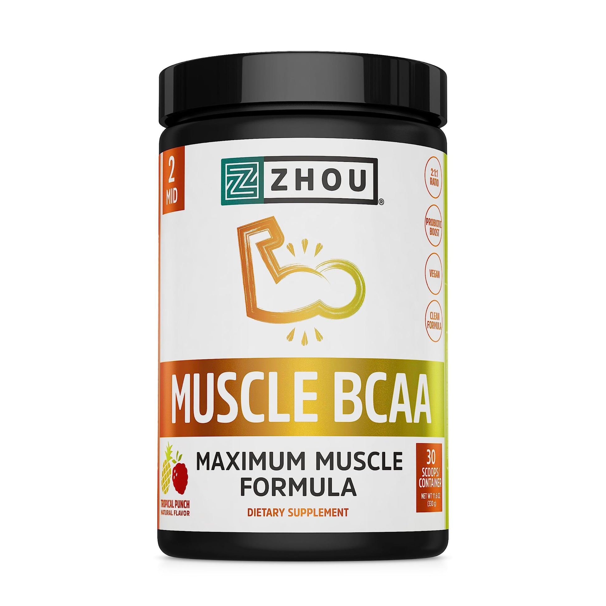 Zhou Nutrition Muscle BCAA Powder, Vegan Muscle Recovery, Natural, Clean Formula Zhou Nutrition