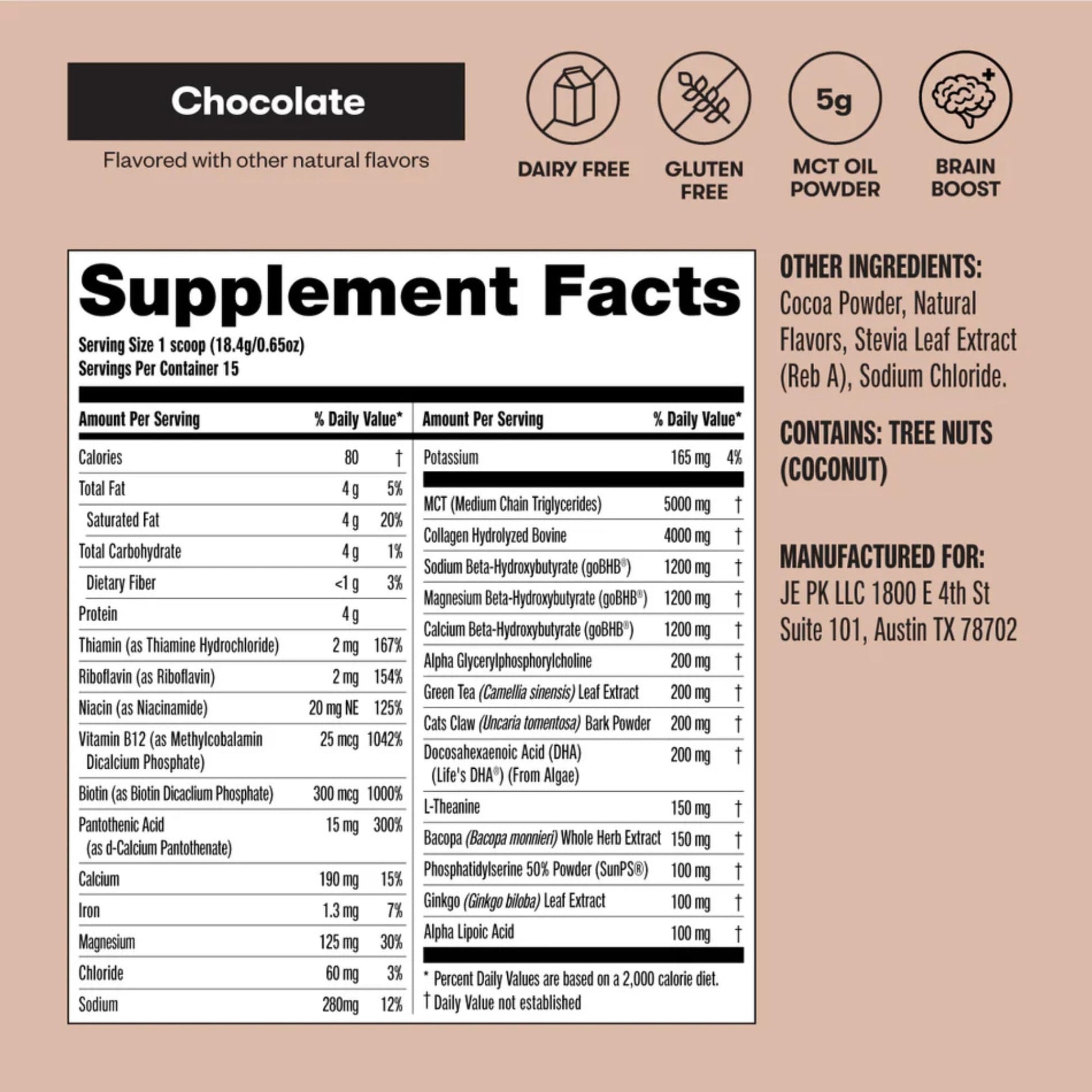 Perfect Keto Nootropic Brain Support, Caffeine Free Focus and Energy Supplement with Alpha Lipoic Acid, L Theanine, Ginkgo Biloba, Alpha GPC, MCT's, Collagen, Ketones, Chocolate Drink Mix, 15 Servings Perfect KetoBuy Supplements Australia