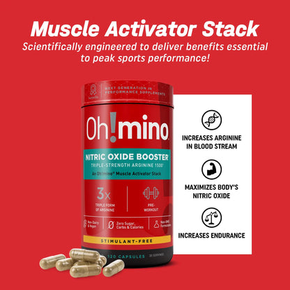 Oh!mino Nitric Oxide Supplement Activator Booster, Triple Strength L-Arginine for Energy Oh!mino