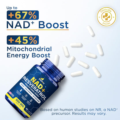 Anyglory NAD+ Supplement with 500mg NR, Resveratrol, CoQ10, PQQ- 5-in-1 NAD Formula |NMN Supplement Alternative|NAD Resveratrol Support Cellular Energy & Healthy Aging-Made in USA-60 Capsules AnygloryBuy Supplements Australia