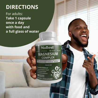Magnesium Glycinate Chelate Complex with Albion Magnesium Bisglycinate Chelate, Vitamin B6 & BioPerine for Bone, Muscle, Natural Sleep, NuBest