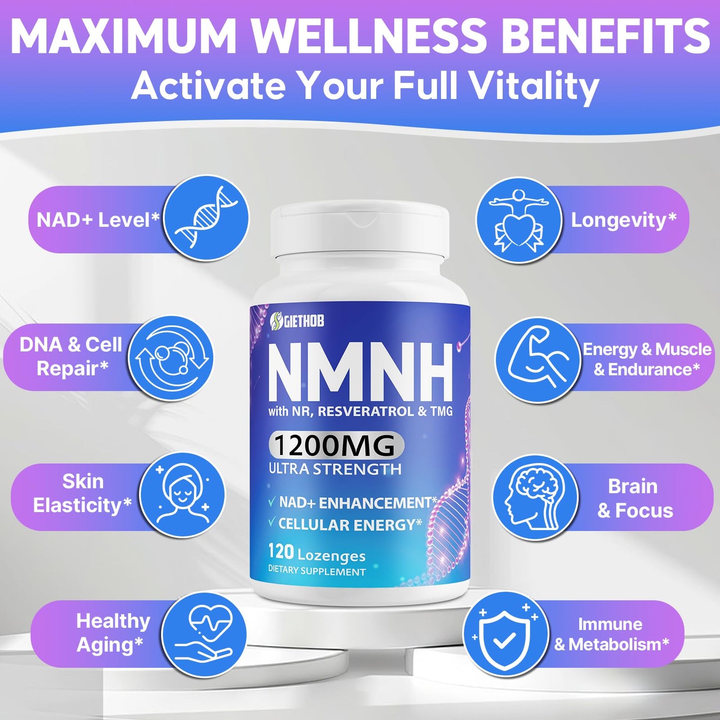 Wriayrui Sublingual NMNH (Dihydronicotinamide Mononucleotide), NMN Supplement Alternative, NAD+ Levels as We Age, Anti-Aging, Energy, NAD Resveratrol Supplement with w/NR, Resveratrol & TMG 120 Count WriayruiBuy Supplements Australia