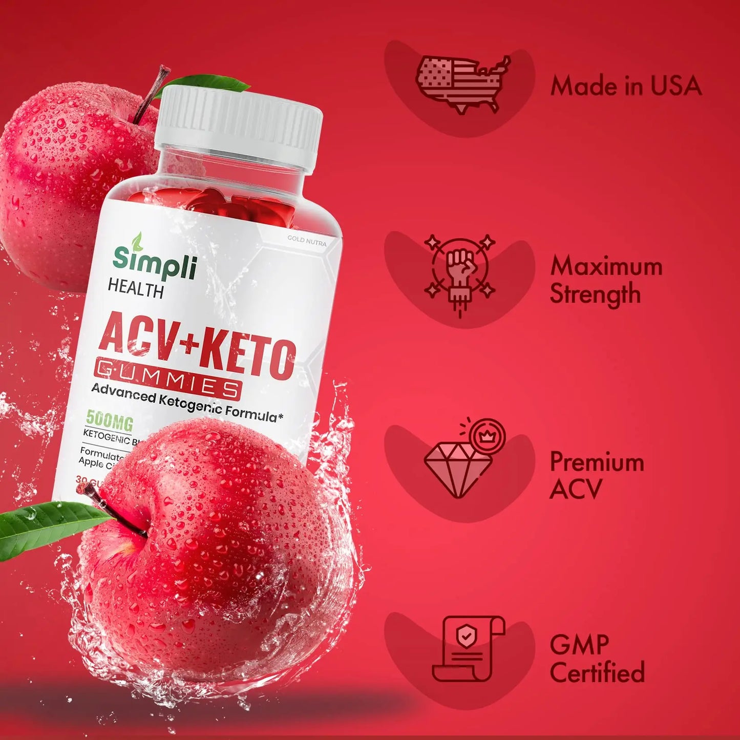 (3 Pack) Simpli Health ACV Keto Gummies, Maximum Strength Gold Nutra