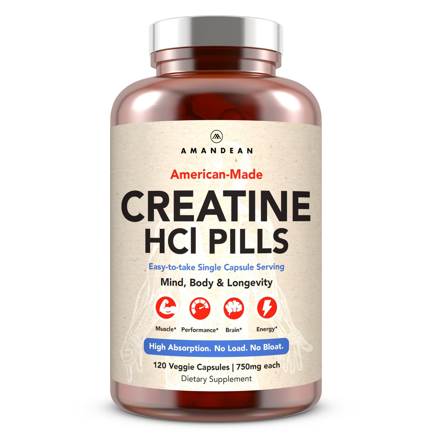 AMANDEAN Creatine HCl Pills. American Made CON-CRET. 120 Capsules. 7X Concentrated vs Monohydrate Powder. No Bloat. Muscle, Energy, Cognitive, Recovery Support for Men & Women. Gluten Free, Non-GMO. AMANDEANBuy Supplements Australia