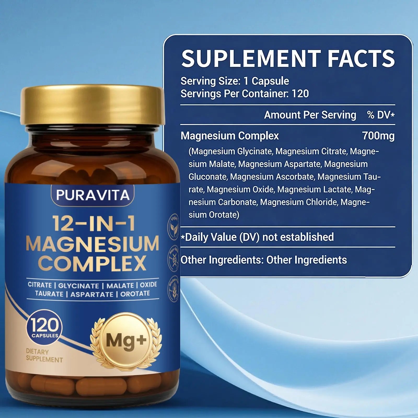 Puravita Magnesium Complex - Puravita 12 in 1 Magnesium Supplement with Glycinate, Citrate, Malate, Oxide, Taurat & More for Muscle, Nerve & Sleep Support, 120 Count PURAVITA buy supplements Au