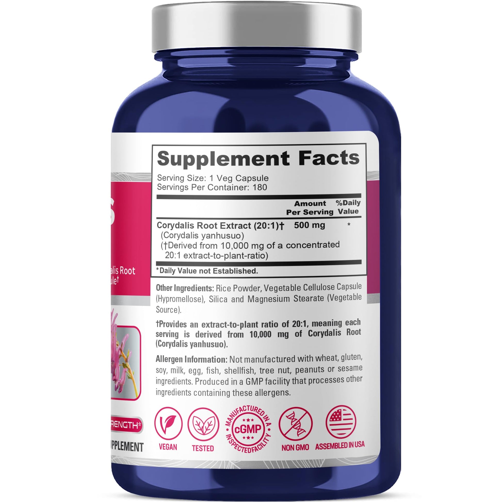 NusaPure Corydalis Root Extract 20:1 - Suitable for Vegetarian/Vegan, Non - GMO - 1000 mg - 180 Capsules NusaPureBuy Supplements Australia