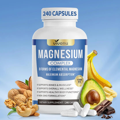 1000mg Magnesium Complex Capsules, 8-in-1 Magnesium Glycinate, Citrate, Malate, Taurate, Oxide, Carbonate, Aspartate, Orotate - 240 Capsules VivoNu
