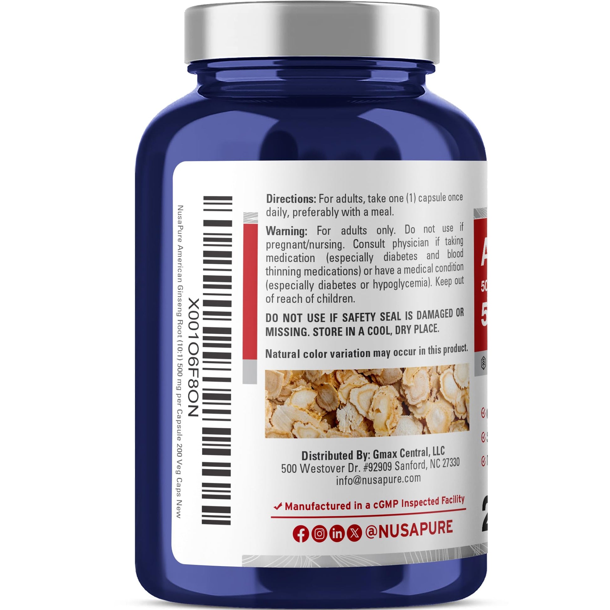NusaPure American Ginseng 10:1 Extract, 500 mg Equivalent to 5000mg - 200 Veggie Capsules (Vegetarian, Non-GMO, Vegan) NusaPureBuy Supplements Australia