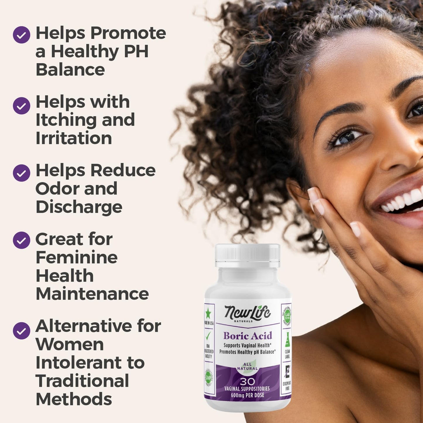 NewLife Naturals - Boric Acid Suppositories for Women pH Balance Pills - 600mg - Feminine Care NewLife NaturalsBuy Supplements Australia