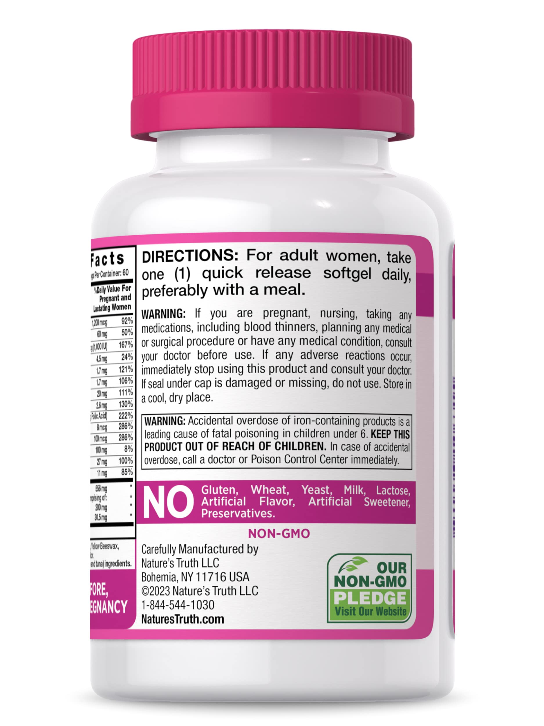 Prenatal Vitamins with DHA and Folic Acid | 60 Softgels | Non-GMO & Gluten Free Supplement Nature's Truth