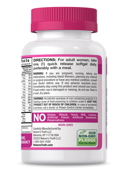 Prenatal Vitamins with DHA and Folic Acid | 60 Softgels | Non-GMO & Gluten Free Supplement Nature's Truth