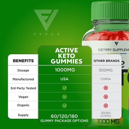 (3 Pack) Active Keto Gummies for Weight Loss Active Keto ACV Gummies Advanced Fyvus