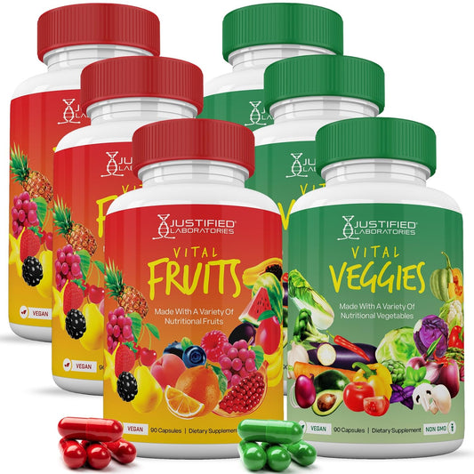 (6 Pack) Vital Fruits and Veggies Supplement Whole Food Red & Green Superfoods Justified Laboratories
