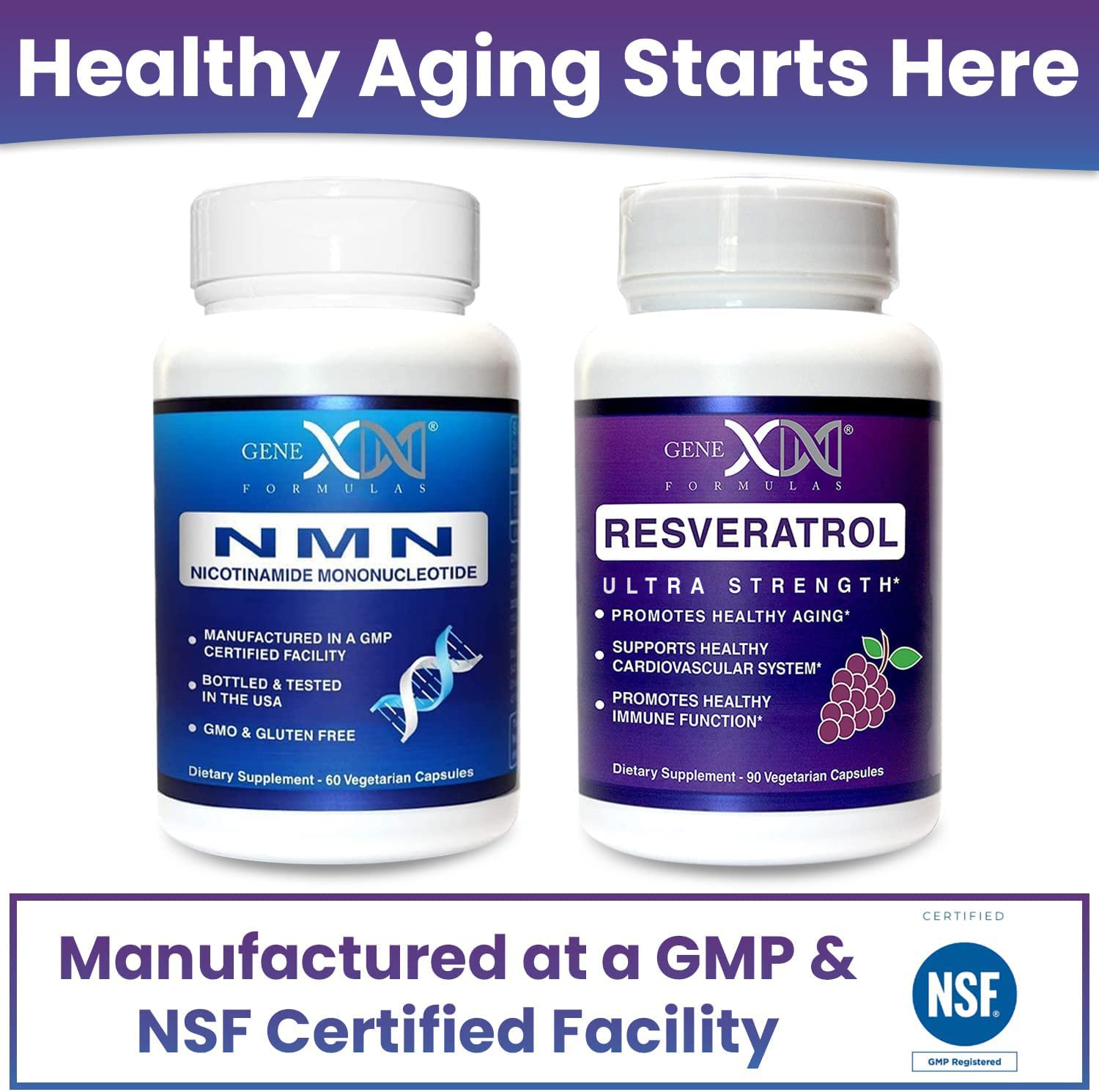 Genex Formulas NMN and Resveratrol Dynamic Duo Supplements | 250mg NAD+ Precursor and Ultra Strength 1500mg Resveratrol w/BioPerine, for Healthy Aging Support Genex FormulasBuy Supplements Australia