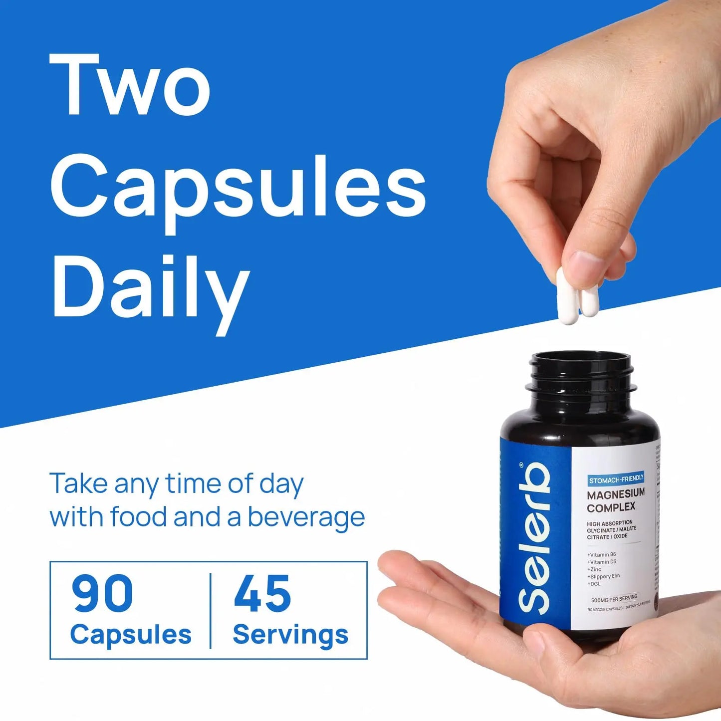 Selerb Magnesium Complex for Women and Men-Glycinate,Malate,Citrate,Oxide Supports Calm, Sleep, Muscle & Energy with D3, B6, Zinc, Slippery Elm & DGL Gentle on Stomach 90 Capsules Selerb buy supplements Au