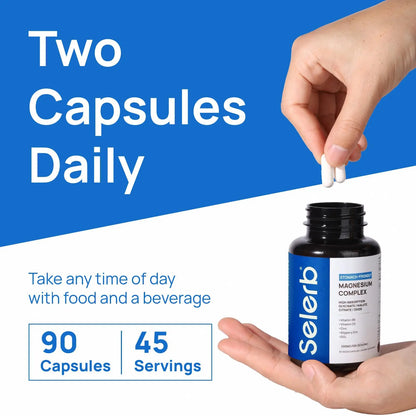 Selerb Magnesium Complex for Women and Men-Glycinate,Malate,Citrate,Oxide Supports Calm, Sleep, Muscle & Energy with D3, B6, Zinc, Slippery Elm & DGL Gentle on Stomach 90 Capsules Selerb buy supplements Au