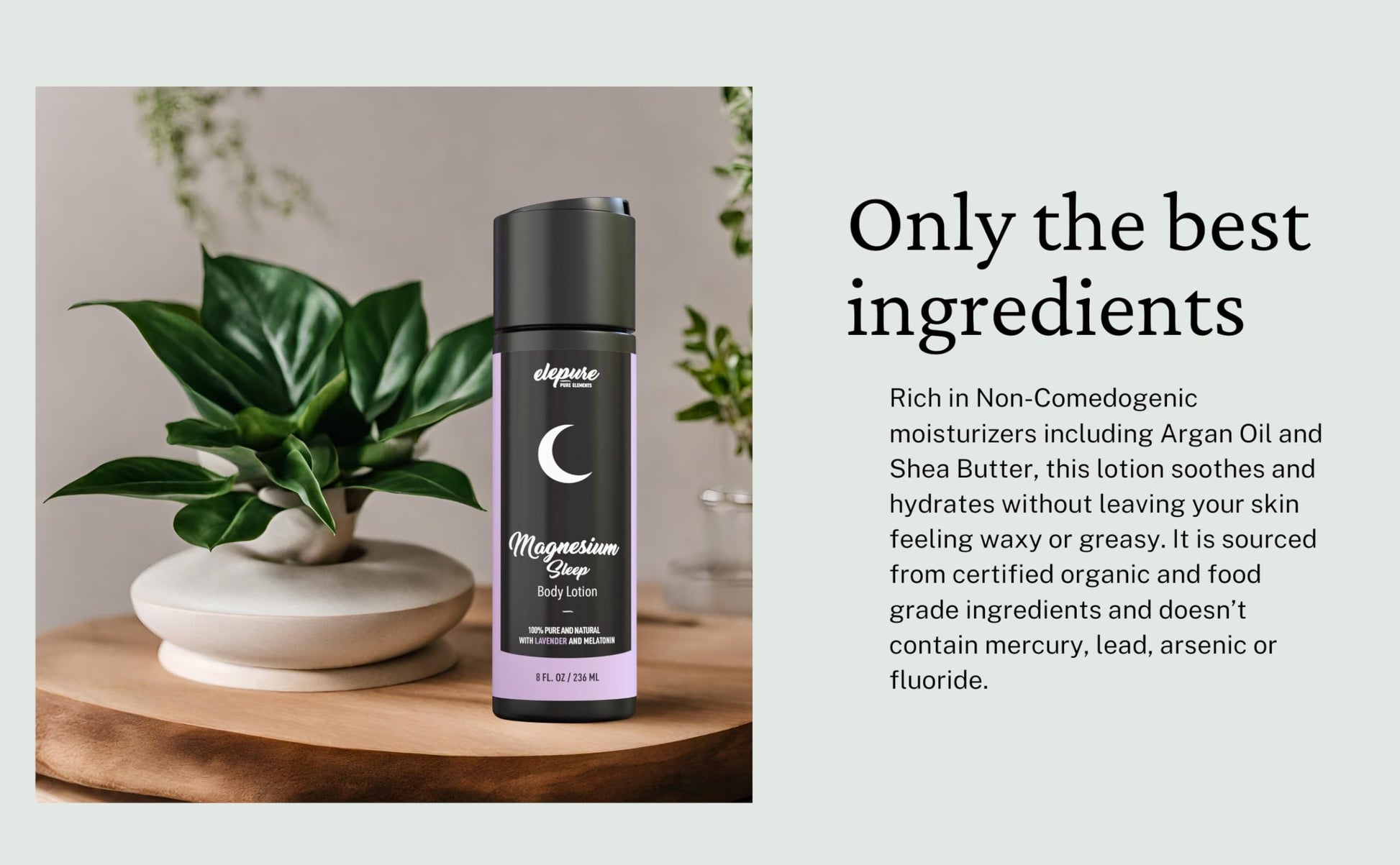 Elepure Pure Elements Magnesium Sleep Lotion with Lavender and Melatonin - Topical Application Night Cream- High Potency - Organic Materials - Large Size - Great Value - 8 fl. oz Elepure Pure ElementsBuy Supplements Australia