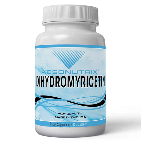 Supplement bottle labeled 'Dihydromyricetin' by Absonutrix on a white background