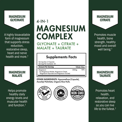 BioSchwartz Magnesium Complex Supplement (90 Capsules) 350mg Magnesium Glycinate Citrate Malate and Taurate Per Serving for Healthy Nerves Muscles Heart Sleep Support (Vegan, Gluten-Free, Non-GMO) BioSchwartz buy supplements Au