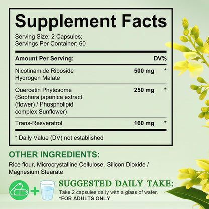 XINSZLIN NAD Supplement, NAD Nicotinamide Riboside Resveratrol 910mg, High Purity NAD Supplement for Healthy Cellular Function, Supports NAD Levels Healthy Skin Aging Dietary Supplement 120 Capsules XINSZLINBuy Supplements Australia