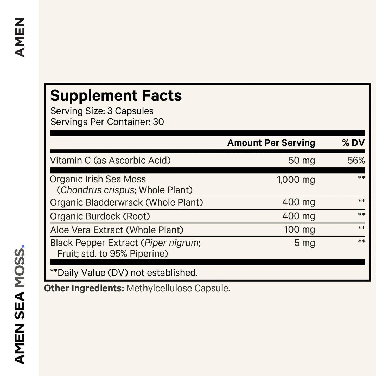 Amen Sea Moss Supplement - 1000mg Organic Irish Sea Moss, Bladderwrack, Burdock - Vitamin C, Aloe Vera, Black Pepper - Seaweed Superfood, Vitamins, Minerals, and Antioxidants - Non-GMO - 90 Capsules Amen buy supplements Au