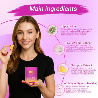 Le Tian Xian Her Juicy Feminine Probiotics Gummies for Women with Slippery Elm, Prebiotics & Lactobacillus - for pH Balance & Digestive Health, Tropical Pineapple Flavor, 60 Count Le Tian Xian buy supplements Au