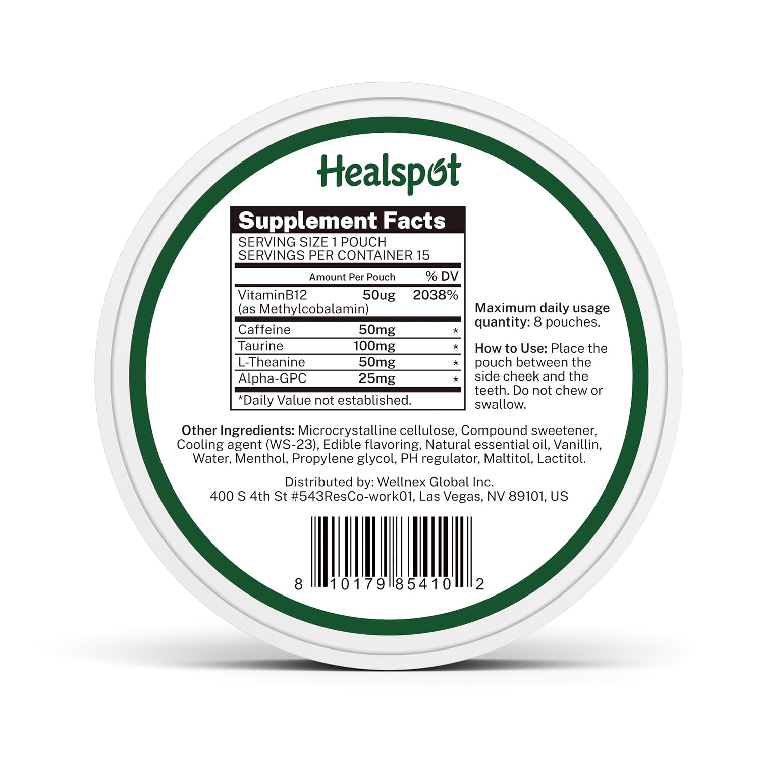 Healspot Nootropic Caffeine Pouches, Energy Pouches with 50mg Caffeine | Taurine | Vitamin B12 | Alpha-GPC | L-Theanine, Focus and Energy Supplements Variety Packs 5 Flavors HealspotBuy Supplements Australia