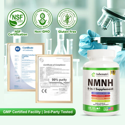 NMNH (Dihydronicotinamide Mononucleotide), NMN Alternative Supplement w/Niacinamide (Vitamin B3), Quercetin, Trans-Resveratrol, Support NAD+, Skin Cell Health*, Anti-Aging & Energy, 120 Caps AshenutriBuy Supplements Australia